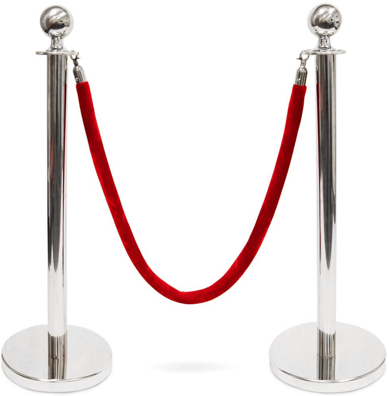 3-Foot Polished Ball Top Stanchions with 4.5-Foot Red Velvet Rope by Pudgy Pedro's Party Supplies (Gold)