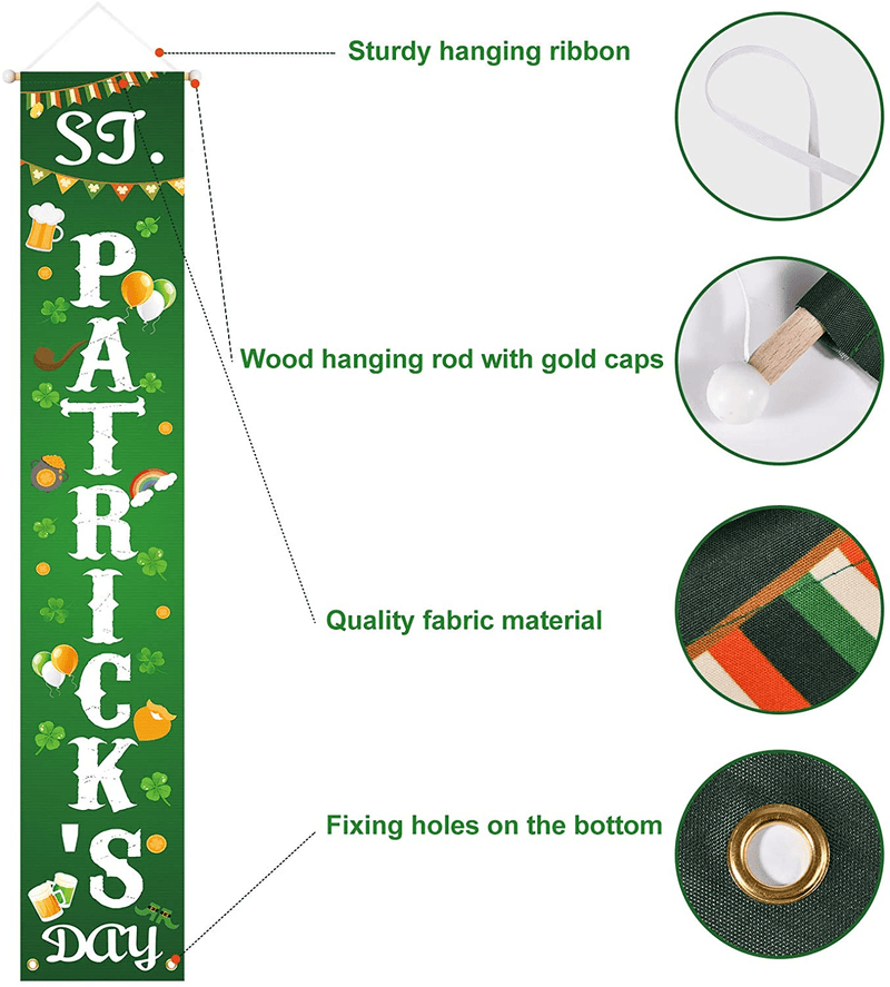 3 in 1 St Patricks Day Decorations Indoor Outdoor,Front Door Porch Signs,Irish Shamrock St Patricks Day Banners for Home Party Classroom Office Wall Door.Lucky Hanging Flags Yard Signs Spring Decor.