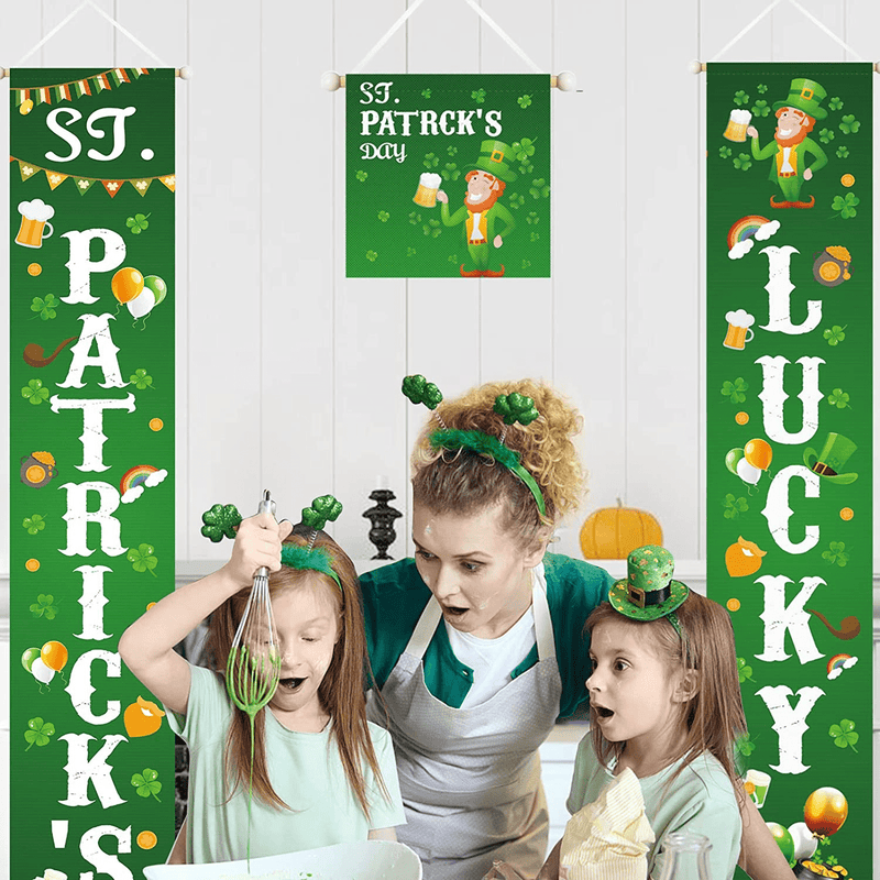3 in 1 St Patricks Day Decorations Indoor Outdoor,Front Door Porch Signs,Irish Shamrock St Patricks Day Banners for Home Party Classroom Office Wall Door.Lucky Hanging Flags Yard Signs Spring Decor. Arts & Entertainment > Party & Celebration > Party Supplies Lapogy   