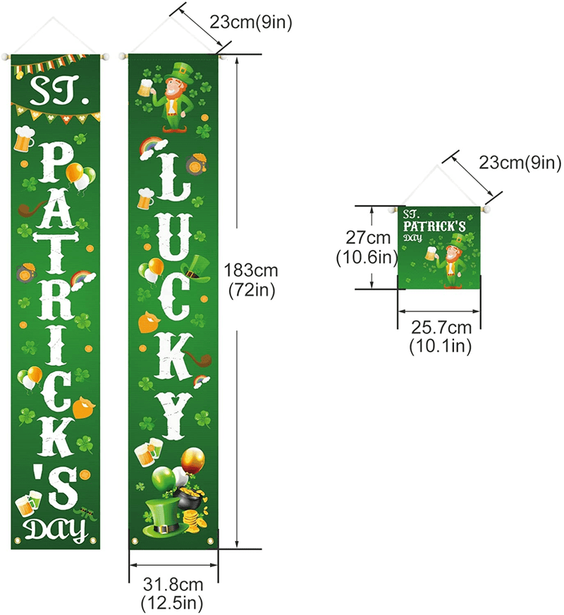 3 in 1 St Patricks Day Decorations Indoor Outdoor,Front Door Porch Signs,Irish Shamrock St Patricks Day Banners for Home Party Classroom Office Wall Door.Lucky Hanging Flags Yard Signs Spring Decor.