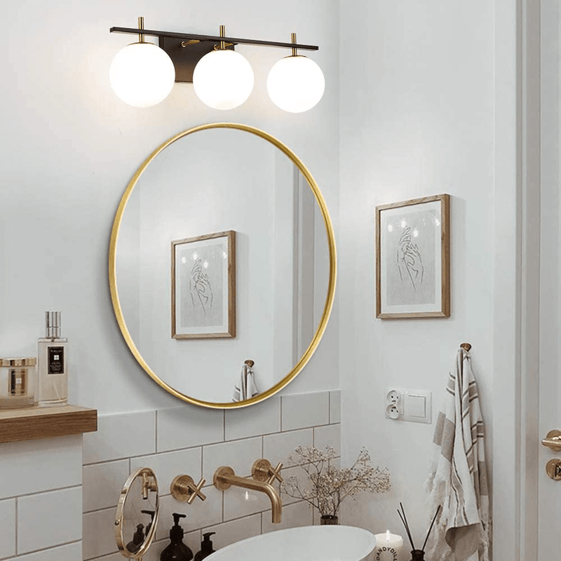 3-Light Bathroom Vanity Light, Industrial Wall Sconce Bathroom Lighting over Mirror, Matte Black Finish, Milk White Glass Shade, G9 Lamp Base