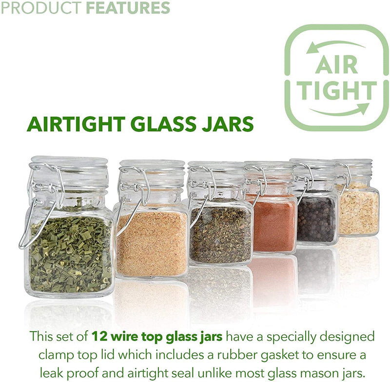 3 Oz Small Glass Jars with Airtight Lids, Glass Spice Jars - Leak Proof Rubber Gasket and Hinged Lid for Home and Kitchen, Small Glass Containers with Lids for Party Favors (12 Pack) Home & Garden > Decor > Decorative Jars Stock Your Home   