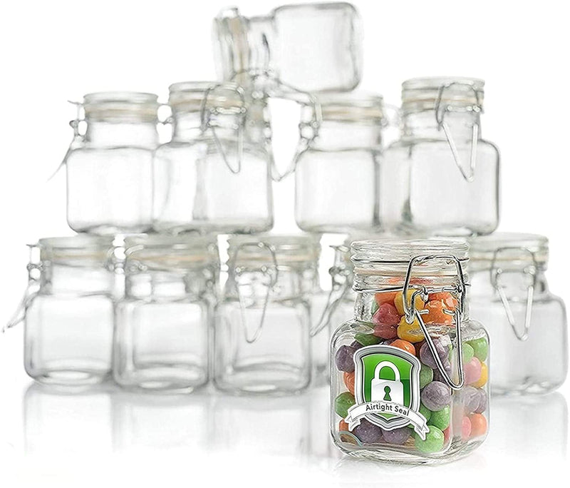 3 Oz Small Glass Jars with Airtight Lids, Glass Spice Jars - Leak Proof Rubber Gasket and Hinged Lid for Home and Kitchen, Small Glass Containers with Lids for Party Favors (12 Pack) Home & Garden > Decor > Decorative Jars Stock Your Home   