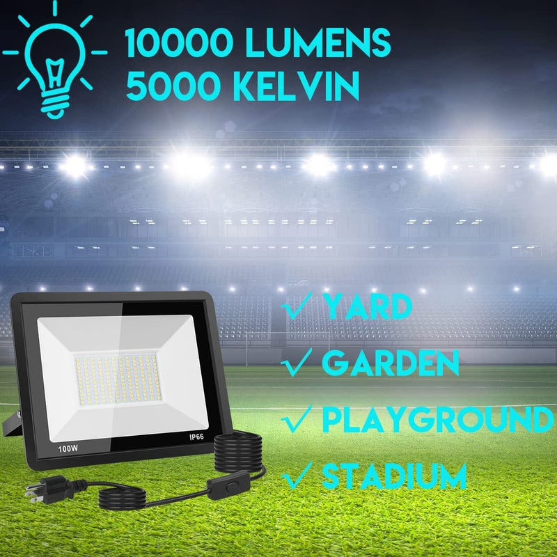 3-Pack 100W LED Flood Light Outdoor,10000Lm LED Work Light with Plug and Switch,Ip66 Waterproof Exterior Security Lights,5000K Daylight White Outdoor Floodlights for Yard,Garden,Playground,Stadium. Home & Garden > Lighting > Flood & Spot Lights ZAROVS   