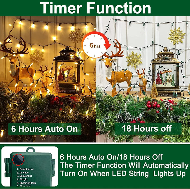 3 Pack Christmas Lights Decorations Total 150LED 50.1Ft Timer 8 Modes Battery Operated Green Wire Mini String Lights Xmas Tree New Year Eve Party Outdoor Indoor Home, 50LED 16.7Ft Each (Warm White) Home & Garden > Lighting > Light Ropes & Strings TURNMEON   
