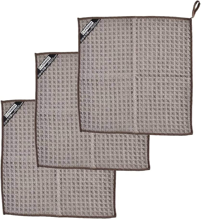 3 Pack Cleaning Towels Soft Absorbent Non-Abrasive Cleaning Cloth Coffee Machine Cleaning Bar Towel High Fiber Absorbent for Cleaning Coffee Shop Appliances Steam Wand Countertop (Brown+White+Gray)