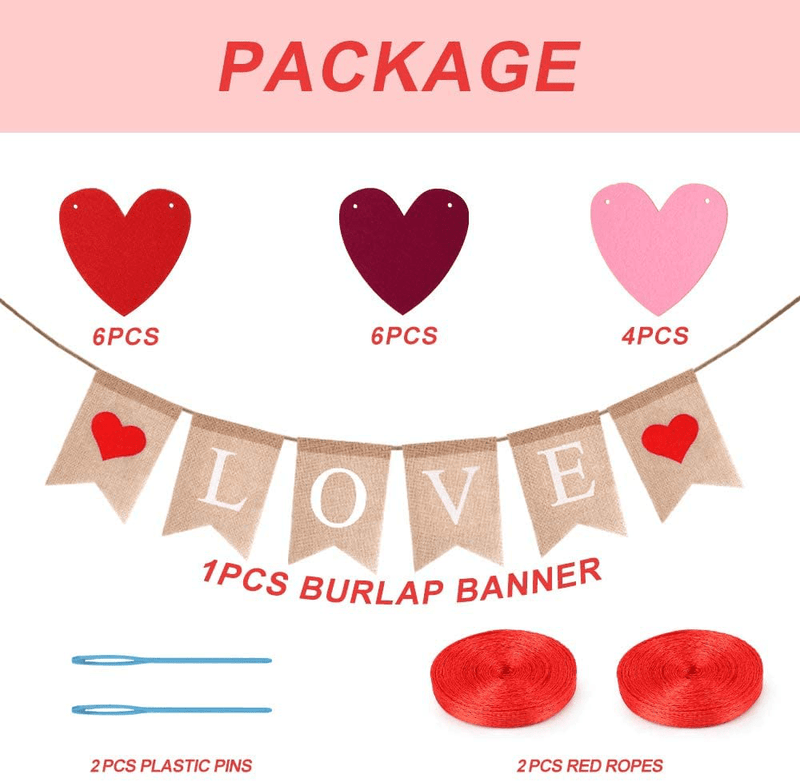3 Pack Felt Heart Garland Banner - Valentines Day Decorations, Free DIY Valentine'S Day Decor, Red Heart and Burlap Banner Decoration for Home, Wedding, Classroom, Party Arts & Entertainment > Party & Celebration > Party Supplies vensovo   