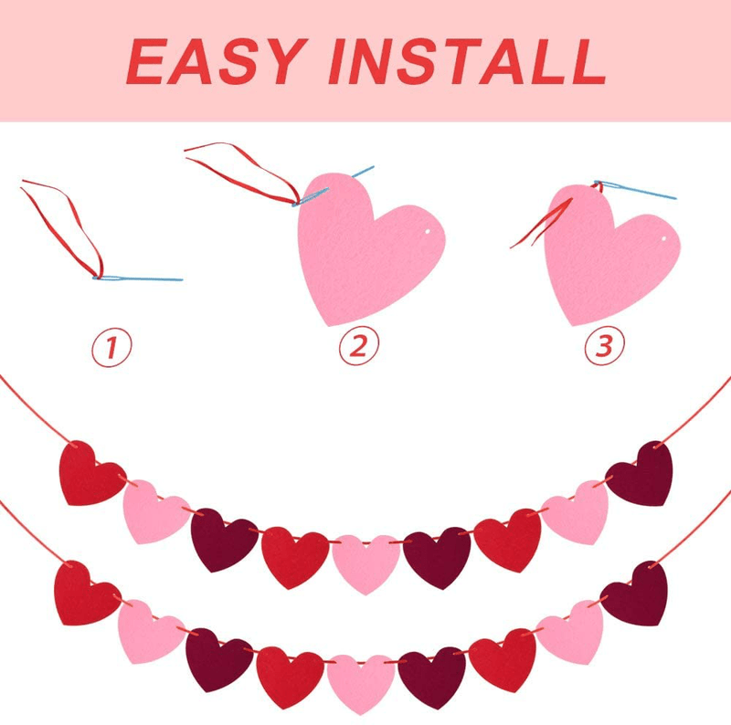 3 Pack Felt Heart Garland Banner - Valentines Day Decorations, Free DIY Valentine'S Day Decor, Red Heart and Burlap Banner Decoration for Home, Wedding, Classroom, Party Arts & Entertainment > Party & Celebration > Party Supplies vensovo   