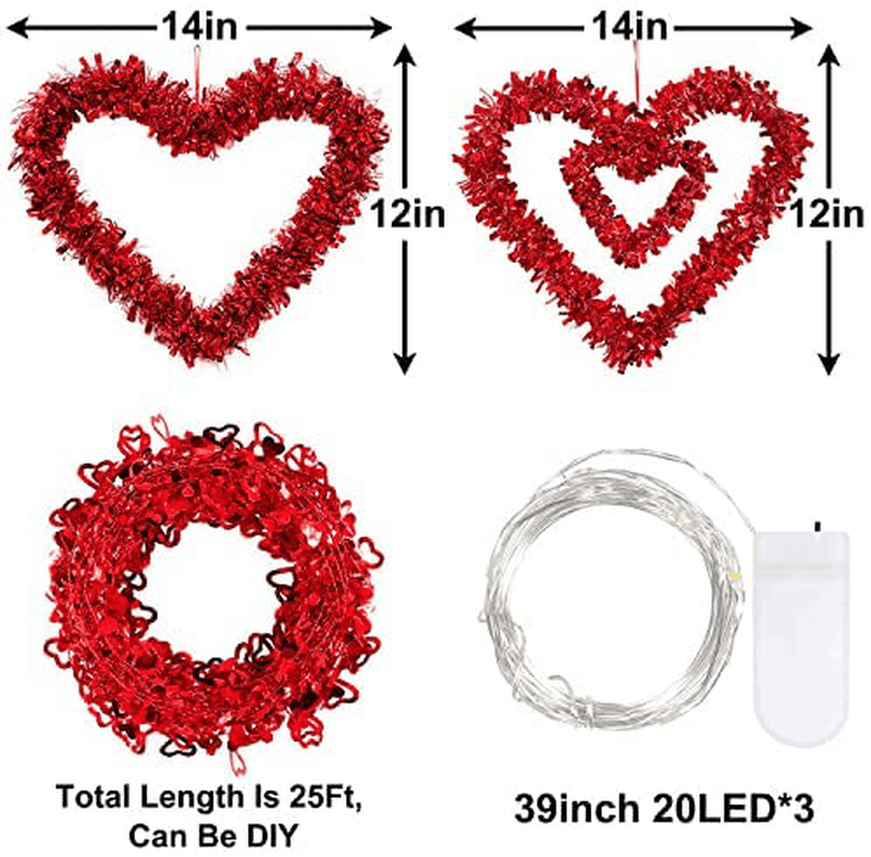 3 Pack Red Valentine Day Heart Wreath Tinsel Heart for Front Door with 20 Lights,Hanging Valentine Day Wreaths Heart Decorations Shaped Wreaths with Foil Battery Operated Wedding Birthday Party Decor Home & Garden > Decor > Seasonal & Holiday Decorations TURNMEON   