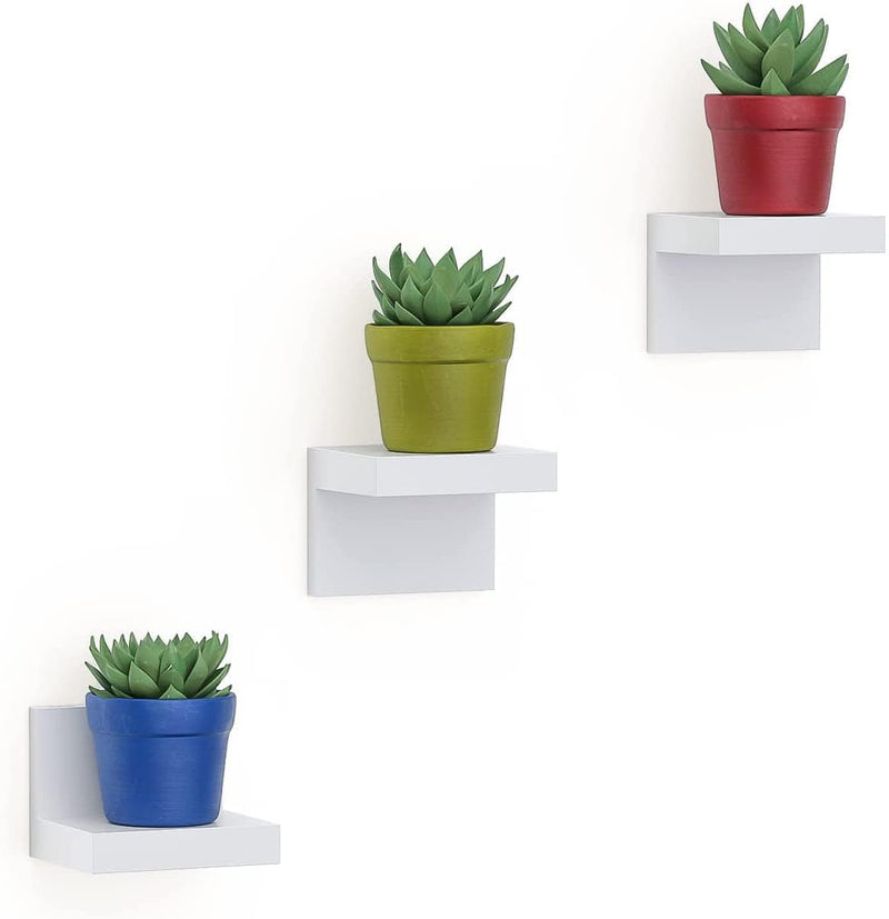 3-Pack Small Floating Shelves for Wall by RICHER HOUSE, 4 Inch Plastic Display Ledges for Mini Decor, Compact Style Small Wall Shelf with 2 Types of Installation Furniture > Shelving > Wall Shelves & Ledges RICHER HOUSE White / 3 Pcs 4"D x 3.3"W x 3"H 