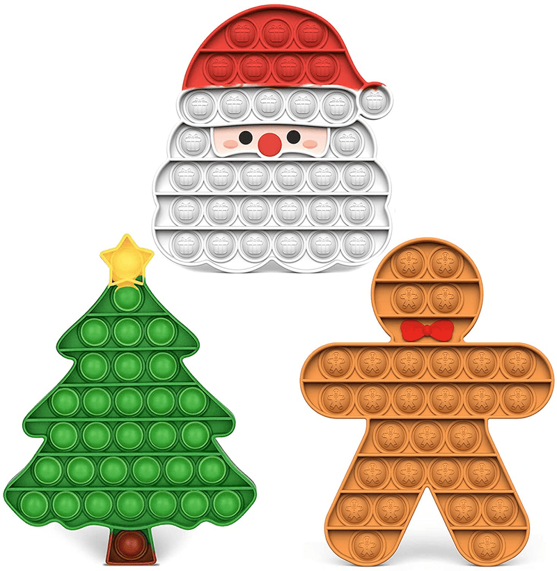 3 Packs Christmas Pop Fidget Toys - Push It Bubble Sensory Fidgets Toy, Christmas Santa Claus, Tree, Gingerbread Man Decorations, Party Game Decor for Kids Adults - Autism Stress Relief Games Bubbles