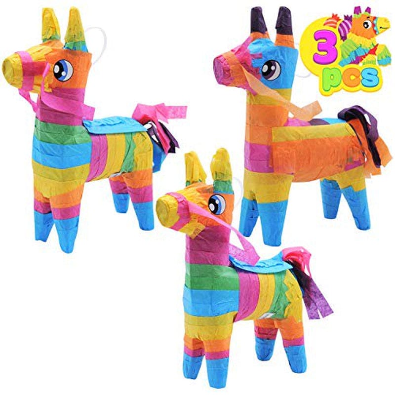 3 Pcs Mini Donkey Pinatas 4"X7" Inches Cinco De Mayo Rainbow Color for Fun Fiesta Taco Party Supplies, Luau Event Photo Props, Mexican Theme Decoration, Carnivals Festivals, Taco Tuesday Event.