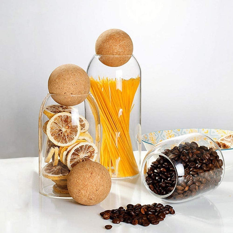3 Piece Glass Storage Containers with Airtight Seal Wood Cork Ball Lids, Apothecary Jars with Lids ,Candy Jar for Food, Coffee, Bean, Tea, Spice, Salt, Sugar, Cookie Home & Garden > Decor > Decorative Jars Ansqu   