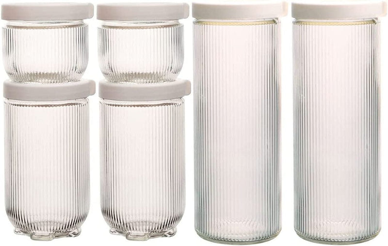 3 Piece Glass Storage Containers with Airtight Seal Wood Cork Ball Lids, Apothecary Jars with Lids ,Candy Jar for Food, Coffee, Bean, Tea, Spice, Salt, Sugar, Cookie Home & Garden > Decor > Decorative Jars Ansqu white，6 Pack  