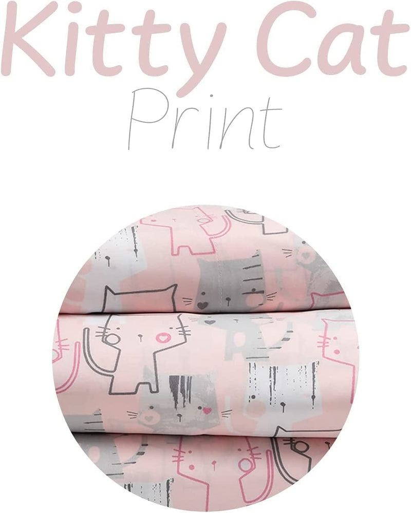 3-Piece Kitten Cat Lover Hearts Kids Twin Microfiber Bed Sheet Set Bedding, Blush Pink Grey Home & Garden > Linens & Bedding > Bedding HowPlum   