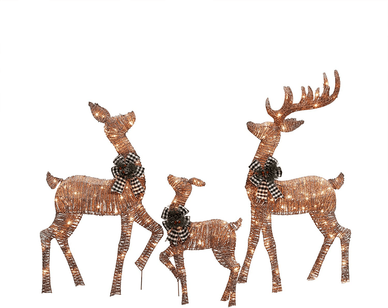 3 Piece Lighted Rustic Deer Family with Buffalo Plaid Bows Sculpture Decoration Pre Lit Display Outdoor Christmas Yard Decoration Garden Yard Art Holiday Winter Display Home & Garden > Decor > Seasonal & Holiday Decorations& Garden > Decor > Seasonal & Holiday Decorations Holiday Home   