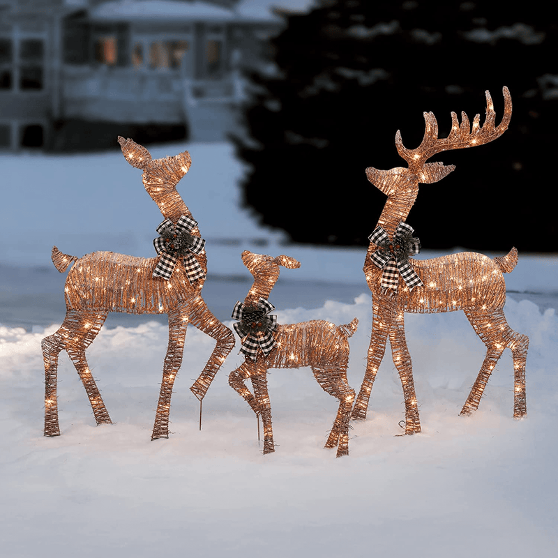 3 Piece Lighted Rustic Deer Family with Buffalo Plaid Bows Sculpture Decoration Pre Lit Display Outdoor Christmas Yard Decoration Garden Yard Art Holiday Winter Display Home & Garden > Decor > Seasonal & Holiday Decorations& Garden > Decor > Seasonal & Holiday Decorations Holiday Home   