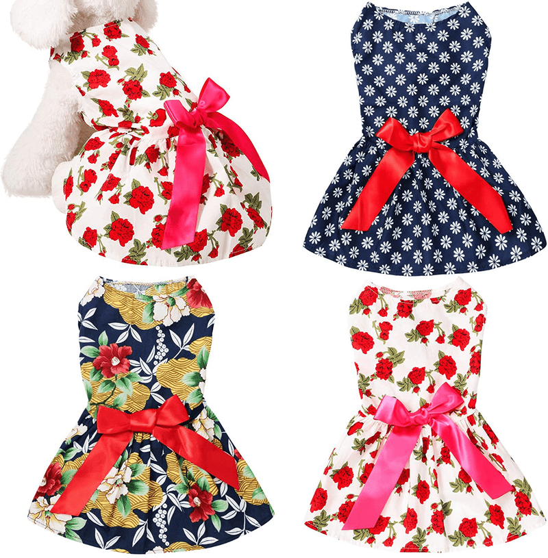3 Pieces Cute Ribbon Dog Dress for Small Medium Dogs Flowers Pattern Bows Puppy Shirts Dog Clothes Pet Apparel or Dogs Cats in Wedding Holiday Christmas New Year Summer (Multiple Flowers,Medium) Animals & Pet Supplies > Pet Supplies > Cat Supplies > Cat Apparel Geyoga Rose, Daisy, Assorted Flowers Medium 