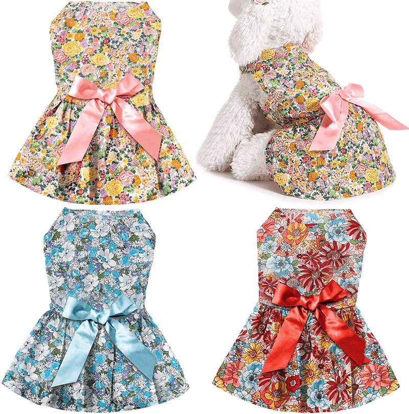 3 Pieces Cute Ribbon Dog Dress for Small Medium Dogs Flowers Pattern Bows Puppy Shirts Dog Clothes Pet Apparel or Dogs Cats in Wedding Holiday Christmas New Year Summer (Multiple Flowers,Medium) Animals & Pet Supplies > Pet Supplies > Cat Supplies > Cat Apparel Geyoga Multiple Flowers Small 