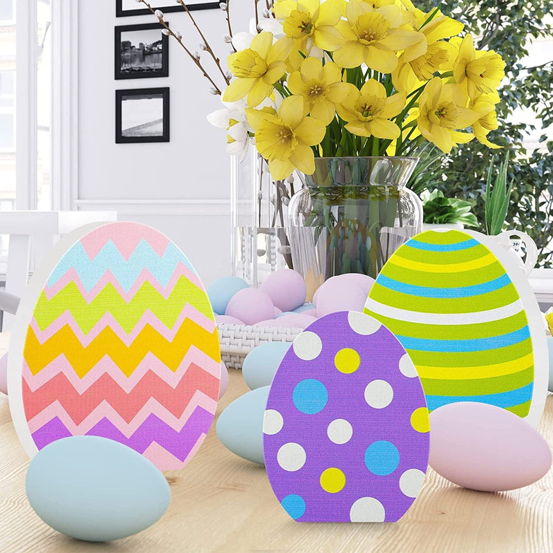 3 Pieces Easter Egg Table Wooden Signs Egg Farmhouse Decorations Spring Egg Wood Tabletop Easter Decorations Easter Egg Dining Room Table Centerpiece for Easter Party Home Office Desk Decor Home & Garden > Decor > Seasonal & Holiday Decorations Threan   