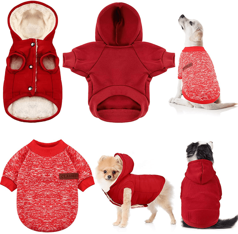 3 Pieces Pet Dog Clothes Knitwear Fleece Warm Dog Hoodie Winter Dog Hoodie New Year Sweater Small Dog Jacket Hooded Puppy Coat Valentine Clothing Soft Thickening Pup Dogs Shirt for Dogs, Red Animals & Pet Supplies > Pet Supplies > Dog Supplies > Dog Apparel Frienda Large  