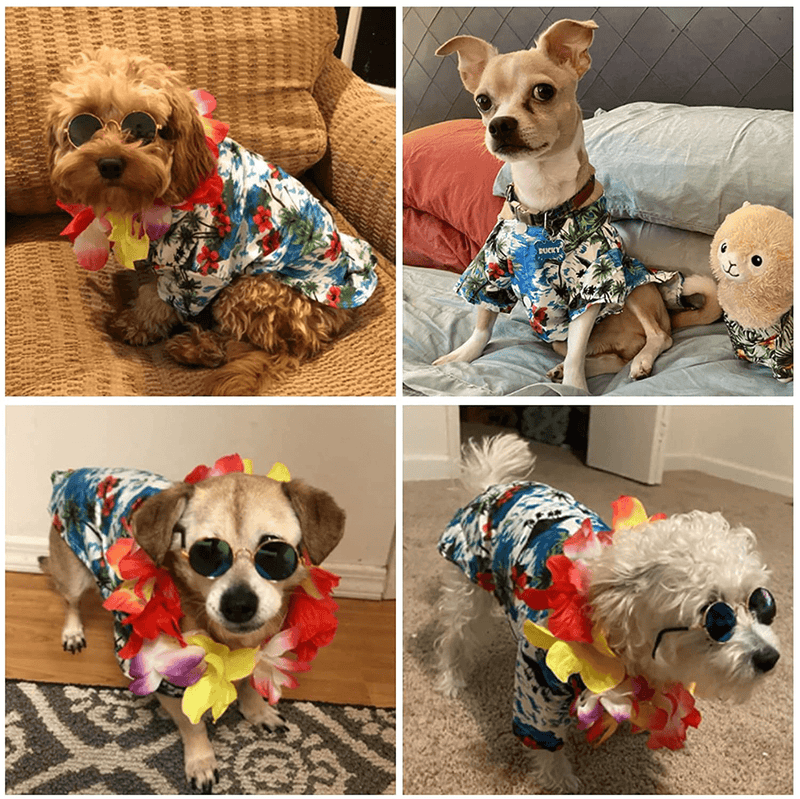 3 Pieces Pet Dog Hawaiian Costume, Includes Puppy Dog'S Cool T-Shirts Summer Clothes, Funny Cute Dog Retro Fashion Sunglasses and a Colorful Wreath for Small to Medium Dog Animals & Pet Supplies > Pet Supplies > Cat Supplies > Cat Apparel Geyoga   
