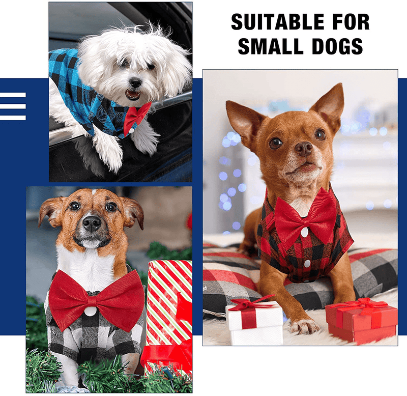3 Pieces Plaid Puppy Shirts with Bow Tie Dog Buffalo Shirt Pet Christmas Sweatshirt Bow Dog Shirt Outfit for Birthday Party Small Dogs Cats Holiday Photo Wedding Supplies (M) Animals & Pet Supplies > Pet Supplies > Dog Supplies > Dog Apparel Frienda   