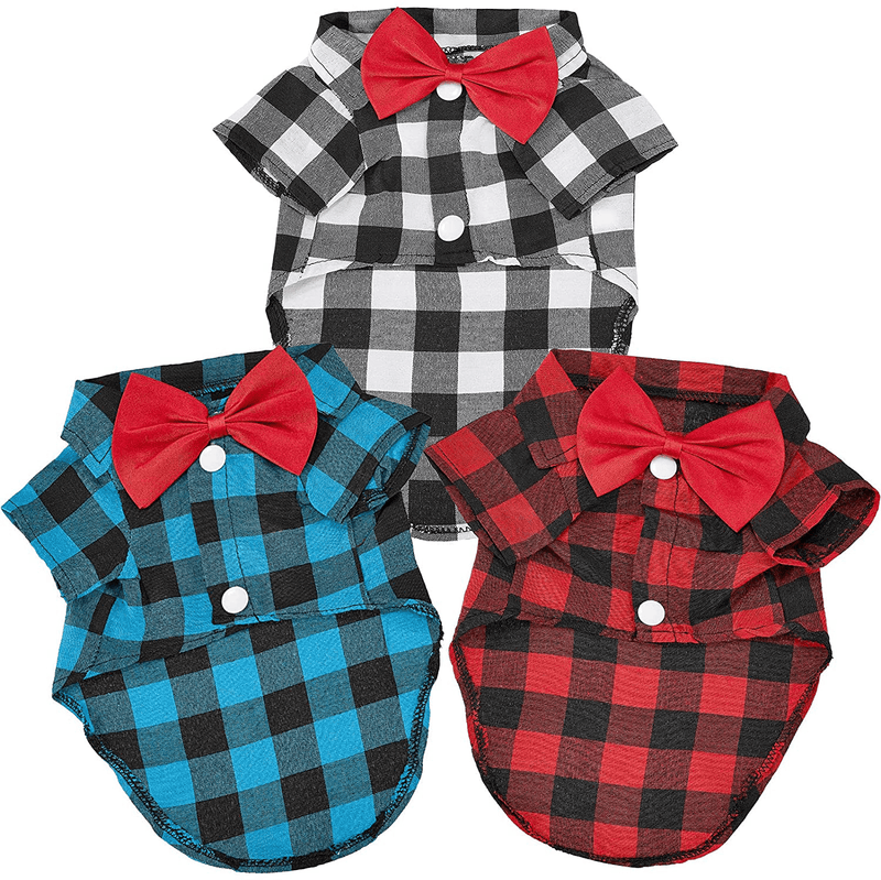 3 Pieces Plaid Puppy Shirts with Bow Tie Dog Buffalo Shirt Pet Christmas Sweatshirt Bow Dog Shirt Outfit for Birthday Party Small Dogs Cats Holiday Photo Wedding Supplies (M) Animals & Pet Supplies > Pet Supplies > Dog Supplies > Dog Apparel Frienda Medium  