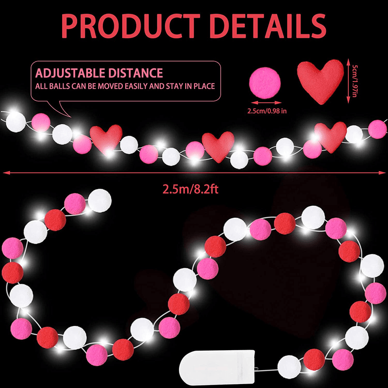 3 Pieces Pom Pom Garlands Felt Ball Garlands Valentine'S Day Felt Garlands Colorful Ball and Heart Hanging Garland Felt Pom Pom Ball Heart Banners with String Lights for Valentine'S Day Decoration Home & Garden > Decor > Seasonal & Holiday Decorations Mudder   