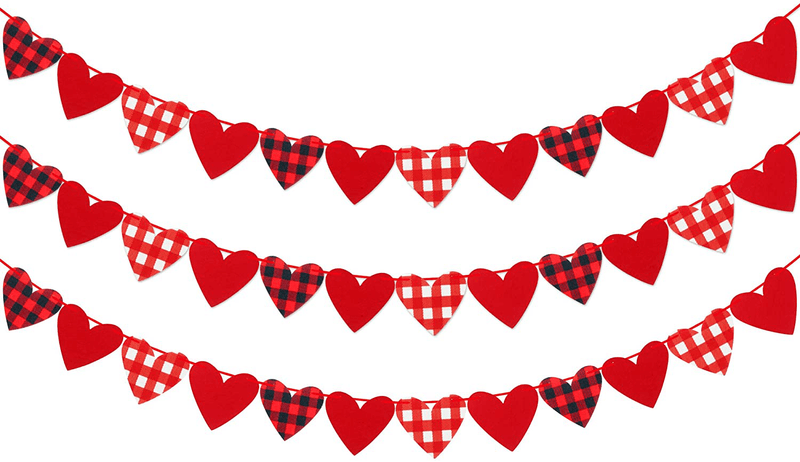 3 Pieces Red Heart Felts Garland - Felt Heart Banner for Valentines Day Decoration - Valentines Day Banner - Buffalo Check Plaid Heart Decorations - Valentines Heart Garland- Valentines Party Supplies Arts & Entertainment > Party & Celebration > Party Supplies Lairyan   