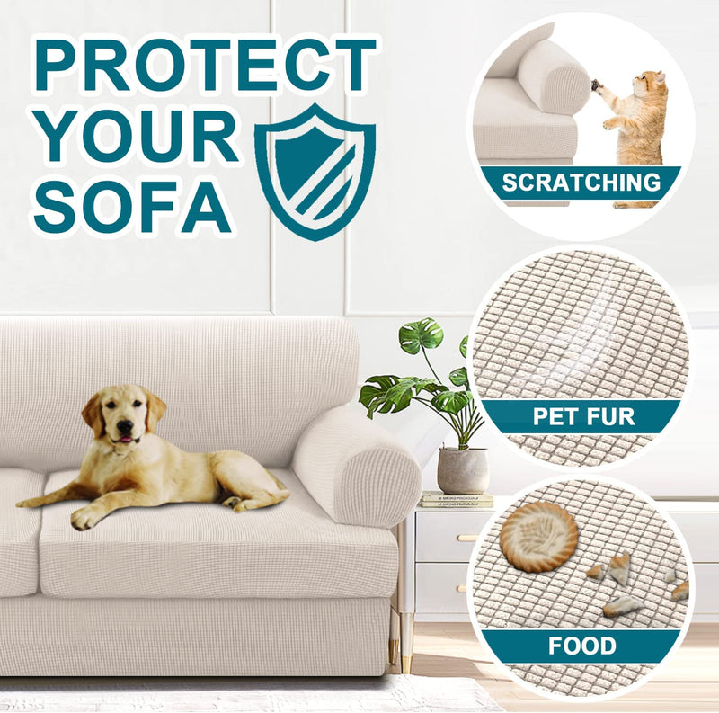 3 Pieces Sofa Covers T Cushion Sofa Slipcovers for 2 Cushion Couch Stretch Couch Cover Soft Sofa Slip Cover Furniture Covers with 2 Individual T Cushion Seat Covers, Machine Washable (Large, Ivory) Home & Garden > Decor > Chair & Sofa Cushions Turquoize   