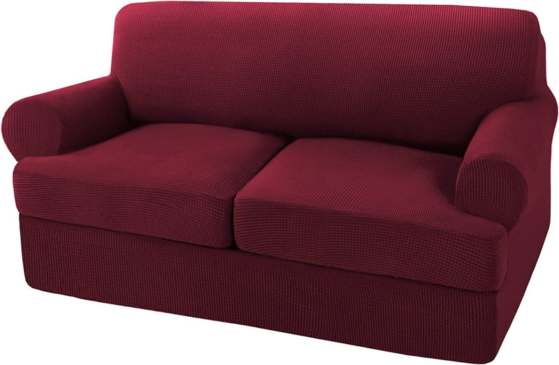 3 Pieces Sofa Covers T Cushion Sofa Slipcovers for 2 Cushion Couch Stretch Couch Cover Soft Sofa Slip Cover Furniture Covers with 2 Individual T Cushion Seat Covers, Machine Washable (Large, Ivory) Home & Garden > Decor > Chair & Sofa Cushions Turquoize Burgundy Medium 