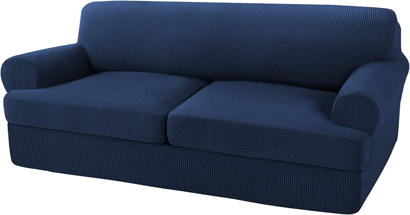 3 Pieces Sofa Covers T Cushion Sofa Slipcovers for 2 Cushion Couch Stretch Couch Cover Soft Sofa Slip Cover Furniture Covers with 2 Individual T Cushion Seat Covers, Machine Washable (Large, Ivory) Home & Garden > Decor > Chair & Sofa Cushions Turquoize Navy Large 