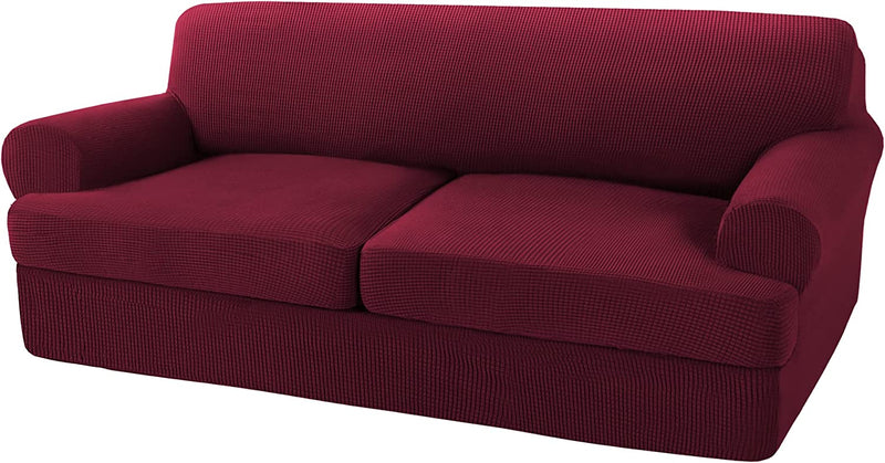 3 Pieces Sofa Covers T Cushion Sofa Slipcovers for 2 Cushion Couch Stretch Couch Cover Soft Sofa Slip Cover Furniture Covers with 2 Individual T Cushion Seat Covers, Machine Washable (Large, Ivory) Home & Garden > Decor > Chair & Sofa Cushions Turquoize Burgundy Large 
