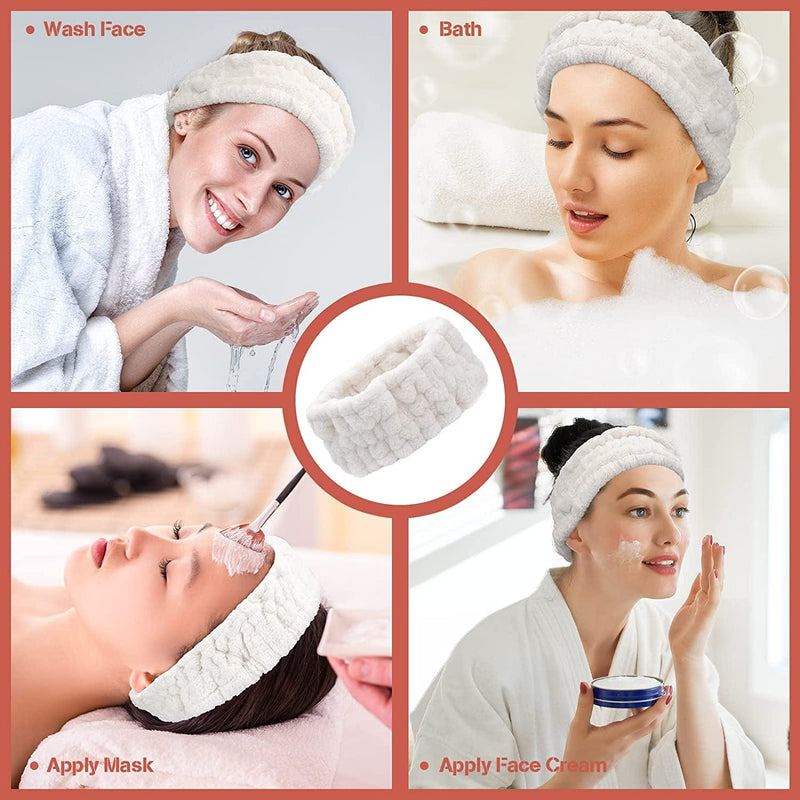 3 Pieces Spa Facial Headband for Makeup and Washing Face Women Spa Yoga Sports Shower Facial Head Band Elastic Head Wrap for Girls and Women (White)