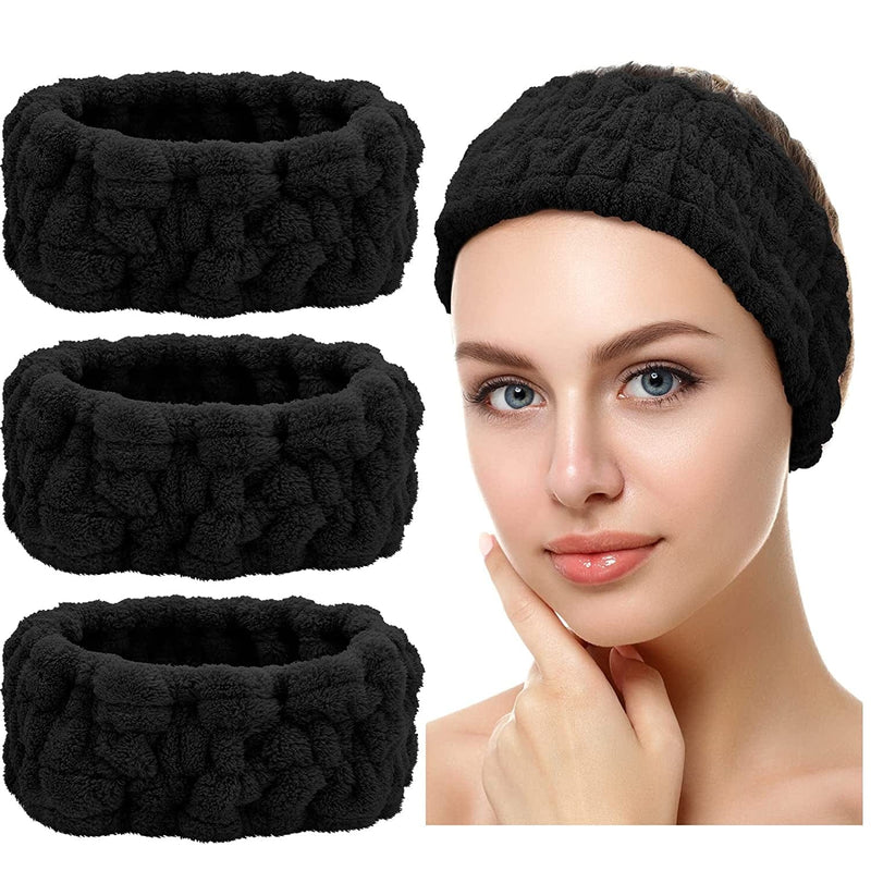 3 Pieces Spa Facial Headband for Makeup and Washing Face Women Spa Yoga Sports Shower Facial Head Band Elastic Head Wrap for Girls and Women (White) Sporting Goods > Outdoor Recreation > Winter Sports & Activities Chuangdi Black  