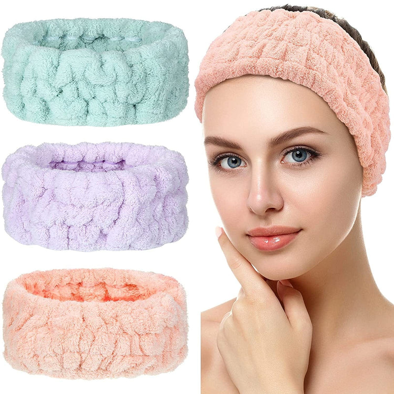 3 Pieces Spa Facial Headband for Makeup and Washing Face Women Spa Yoga Sports Shower Facial Head Band Elastic Head Wrap for Girls and Women (White) Sporting Goods > Outdoor Recreation > Winter Sports & Activities Chuangdi Light Orange, Light Purple, Light Green  