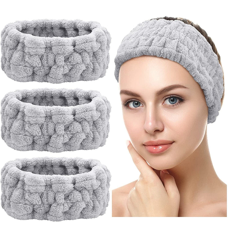 3 Pieces Spa Facial Headband for Makeup and Washing Face Women Spa Yoga Sports Shower Facial Head Band Elastic Head Wrap for Girls and Women (White) Sporting Goods > Outdoor Recreation > Winter Sports & Activities Chuangdi Gray  