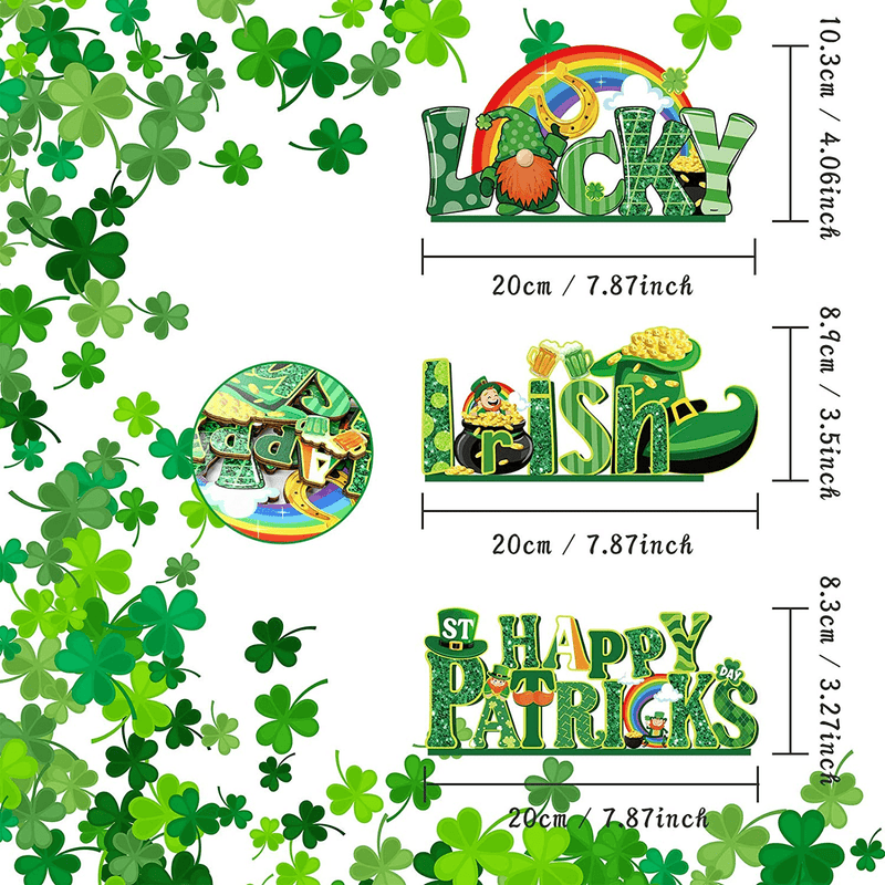 3 Pieces St. Patrick'S Day Table Decoration Shamrock Sign Table Centerpiece Leprechaun Decoration Wooden Irish Themed Decors for St. Patrick'S Day Holiday Dinner Coffee Tier Tray, 7.87 X 4.72 Inch
