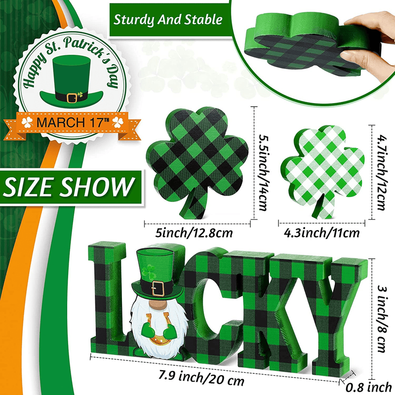 3 Pieces St. Patrick'S Day Table Wooden Signs, Shamrock Tiered Tray Decor Lucky Table Decor Irish Freestanding Tray Tabletop Decorations for Home Decor Party Decoration Arts & Entertainment > Party & Celebration > Party Supplies Yookeer   