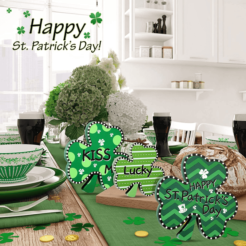 3 Pieces St. Patrick'S Day Wooden Decors Irish Shamrocks Ornaments Lucky Clover Baubles Green Shamrock Signs for Desk, Office and Home Decoration (Cute Style) Arts & Entertainment > Party & Celebration > Party Supplies Yalikop   