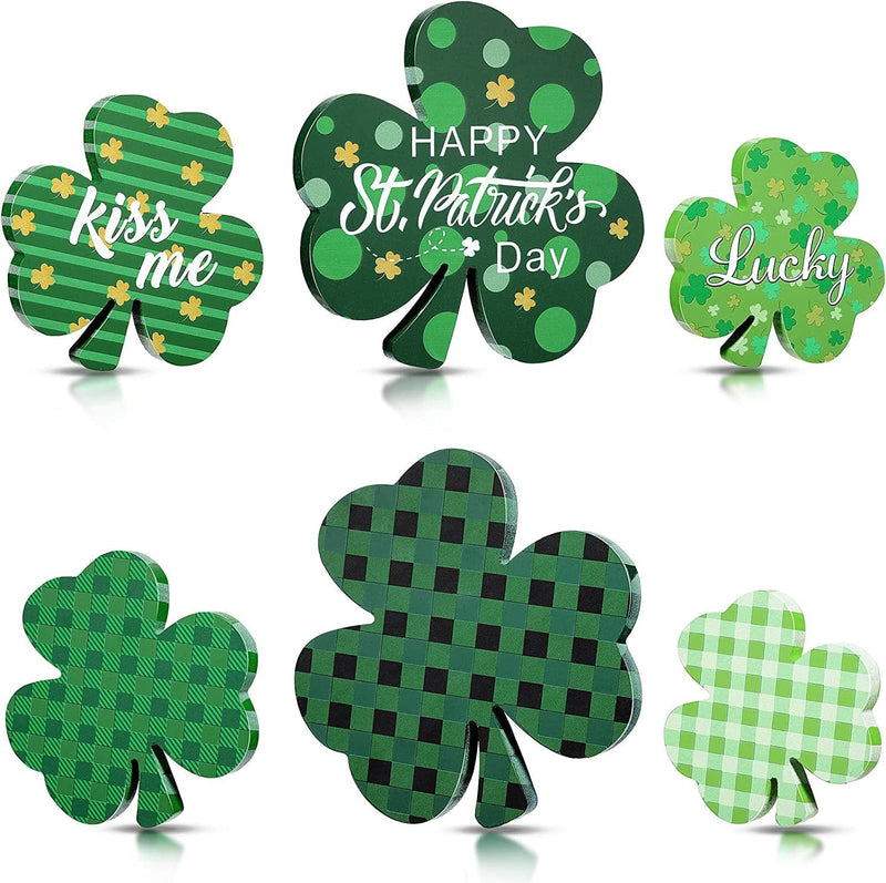 3 Pieces St Patricks Day Table Wooden Signs Shamrocks Wooden Sign Irish Themed Freestanding Table Decorations for Desk Office Home Party Decoration Tray Decor (Delicate Style) Home & Garden > Decor > Seasonal & Holiday Decorations Yalikop Delicate Style  