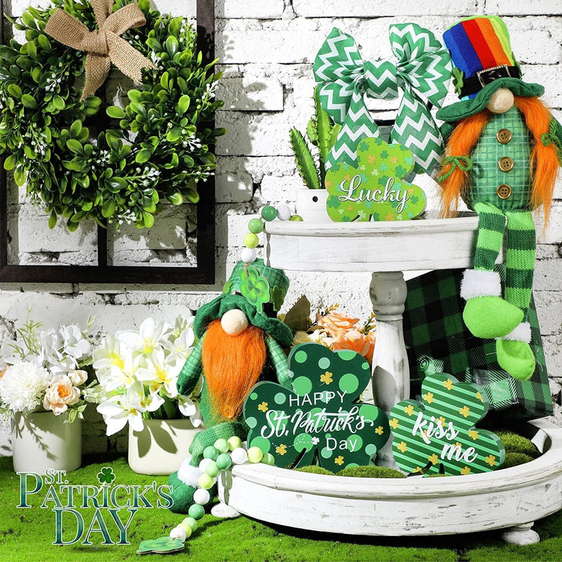 3 Pieces St Patricks Day Table Wooden Signs Shamrocks Wooden Sign Irish Themed Freestanding Table Decorations for Desk Office Home Party Decoration Tray Decor (Delicate Style) Home & Garden > Decor > Seasonal & Holiday Decorations Yalikop   