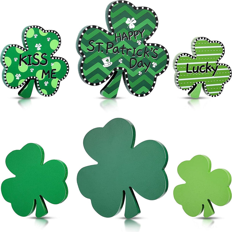 3 Pieces St Patricks Day Table Wooden Signs Shamrocks Wooden Sign Irish Themed Freestanding Table Decorations for Desk Office Home Party Decoration Tray Decor (Delicate Style) Home & Garden > Decor > Seasonal & Holiday Decorations Yalikop Cute Style  