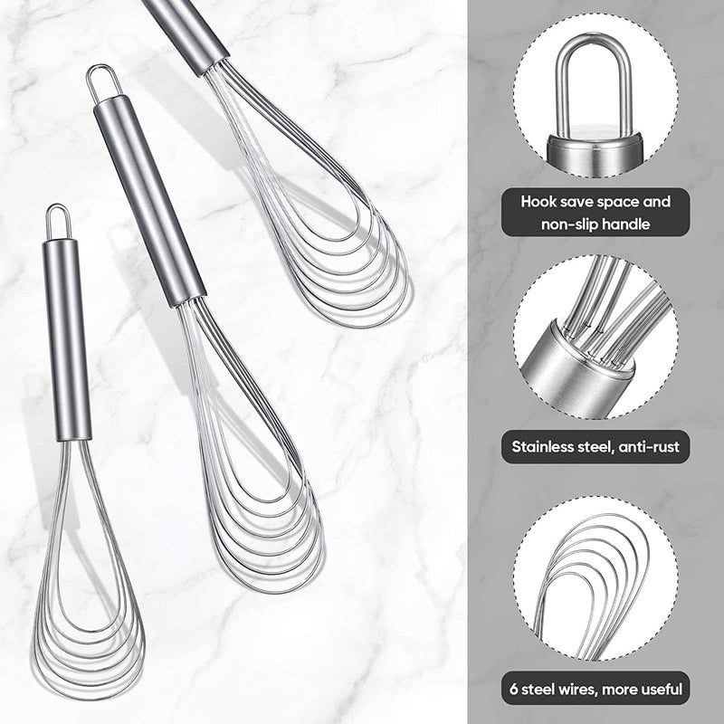 3 Pieces Stainless Steel Kitchen Flat Whisk Set 8 Inch, 10 Inch and 11.6 Inch Stainless Steel Flat Wire Egg Utensils Whisk 6 Wires Egg Mixing Whisk for Cooking Blending Whisking Beating Stirring Home & Garden > Kitchen & Dining > Kitchen Tools & Utensils Patelai   