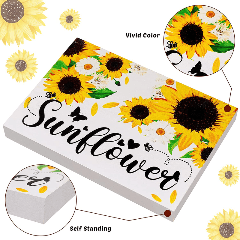 3 Pieces Sunflower Tiered Tray Wood Signs Sunflower Farmhouse Tray Decor Inspired Summer Fall Decor Rustic Mini Wood Kitchen Signs Sunshine Decor Home & Garden > Decor > Decorative Trays Jetec   