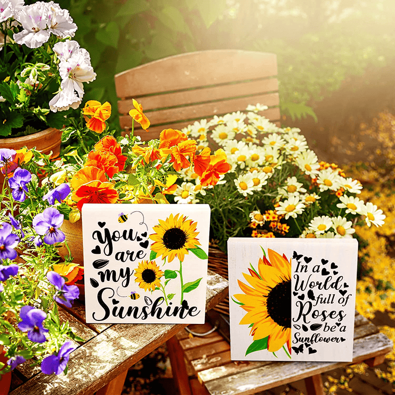 3 Pieces Sunflower Tiered Tray Wood Signs Sunflower Farmhouse Tray Decor Inspired Summer Fall Decor Rustic Mini Wood Kitchen Signs Sunshine Decor