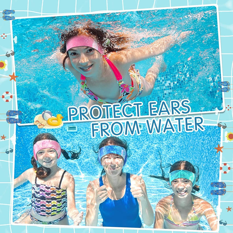 3 Pieces Swimming Headband Waterproof Swim Ear Band Elastic Ear Protection Band for Swimmers Adult Men Women Kids Block Water Secure Earplugs Water Protection Bath Shower Pool Beach (Tie Dye Style)