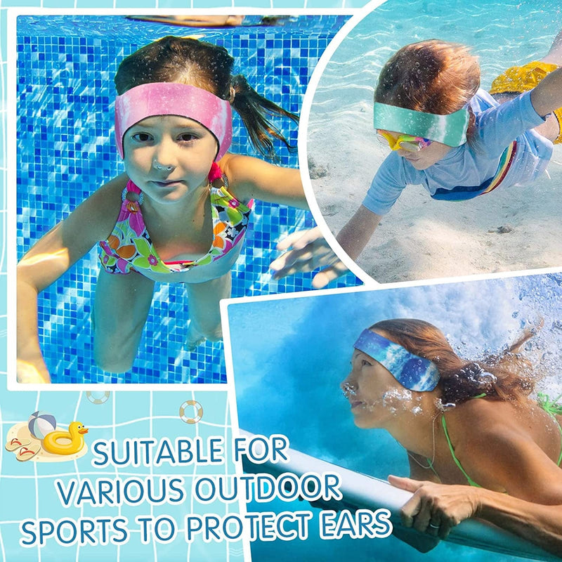 3 Pieces Swimming Headband Waterproof Swim Ear Band Elastic Ear Protection Band for Swimmers Adult Men Women Kids Block Water Secure Earplugs Water Protection Bath Shower Pool Beach (Tie Dye Style)