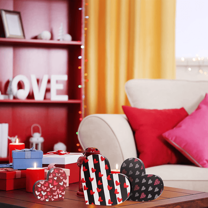 3 Pieces Valentine'S Day Heart Wood Sign Reversible Heart Tray Decor Love Heart Shape Home Decor Double Side Printed Freestanding Table Decorations for Valentines Day Wedding Party (Lovely Style) Home & Garden > Decor > Seasonal & Holiday Decorations Yalikop   